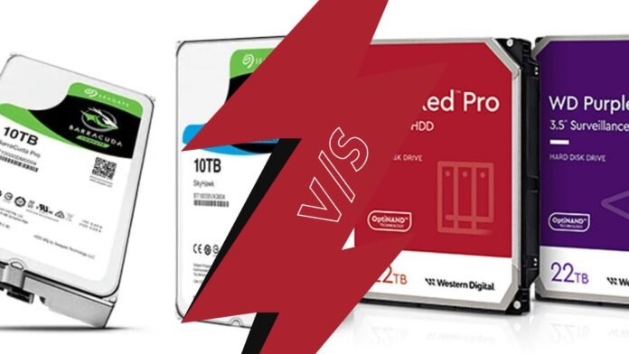 A comparison between Seagate and Western Digital hard drives showing their key features and differences in performance, reliability, and pricing.