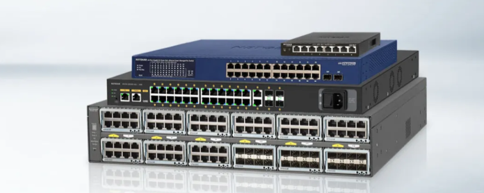 A rack of network switches in a data center, optimized for load balancing in high-traffic environments.