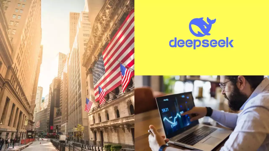 Illustration of DeepSeek's AI applications in healthcare, finance, and autonomous vehicles