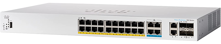 Cisco CBS350-24P-4X switch with Power over Ethernet and uplink ports