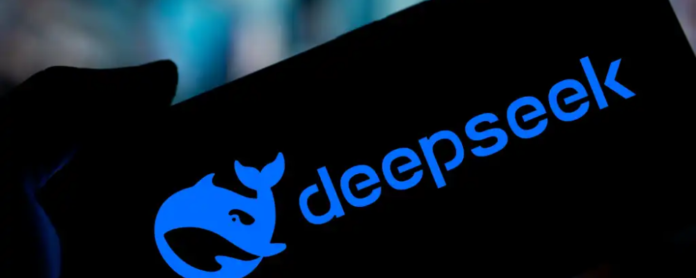 DeepSeek AI startup logo and technology interface showcasing advanced machine learning.