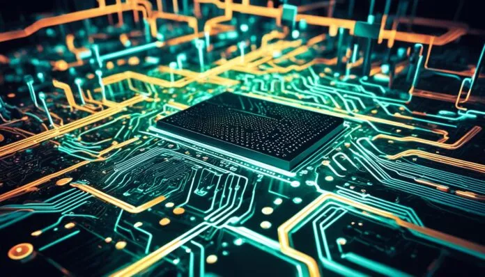 A digital representation of logic gates and Boolean algebra concepts used in designing digital circuits.