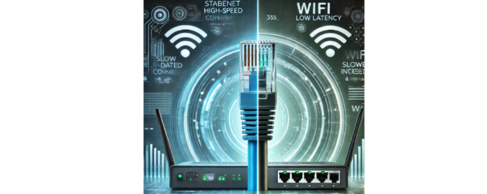 Ethernet cable connected to a laptop for a faster and more stable internet connection