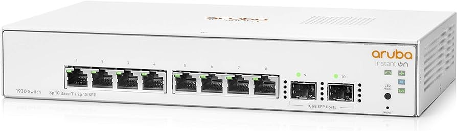 Aruba JL680A switch with Power over Ethernet functionality.