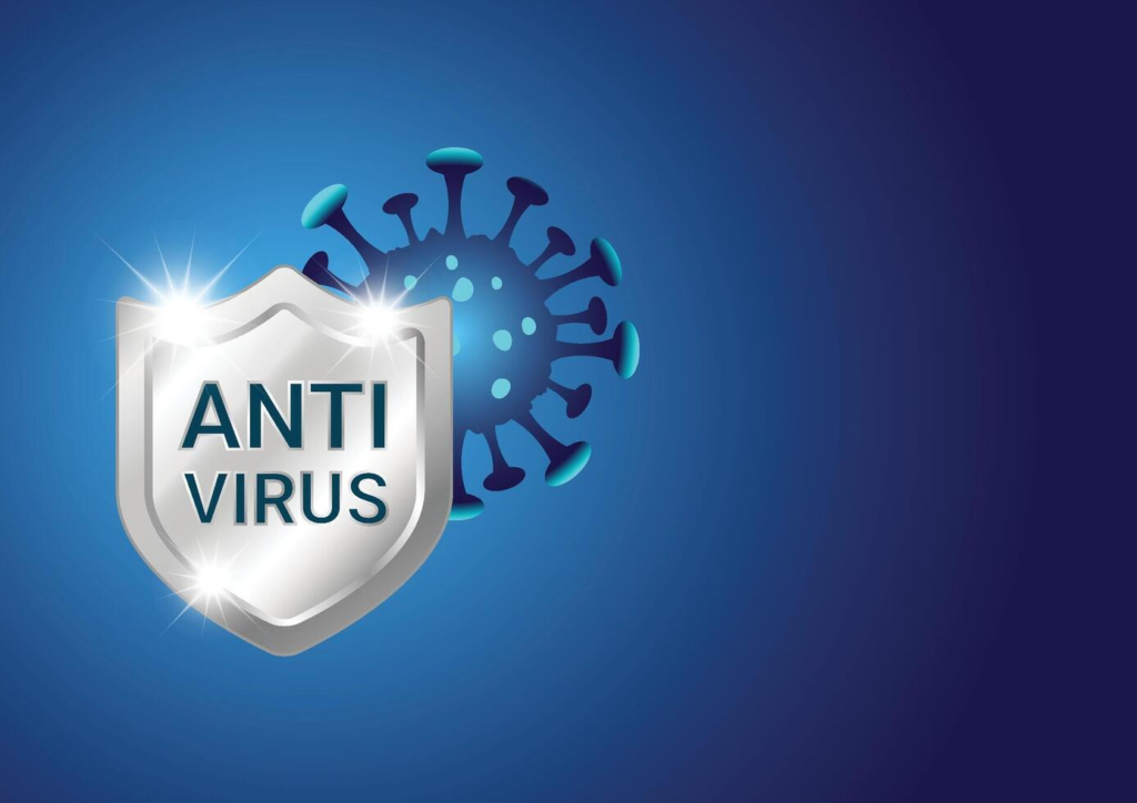 Side-by-side comparison of a firewall and antivirus icons.
