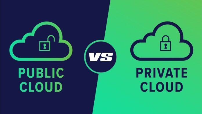 A comparison of public and private cloud computing, highlighting their benefits, drawbacks, and key decision-making factors.