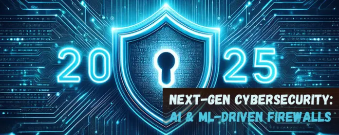 A high-tech AI-powered firewall scanning real-time cyber threats with glowing data streams.