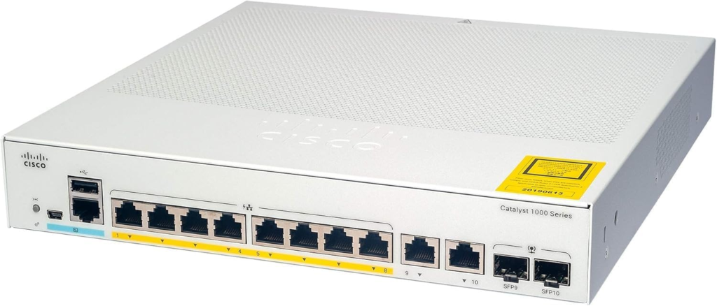 Cisco C1000-8P-2G-L switch in an office setting, providing secure and scalable networking.