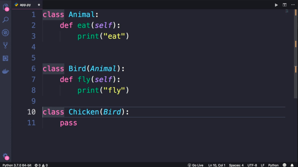 OOP inheritance code snippet, base and derived classes.