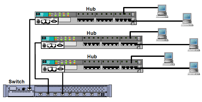 Network setup showing how switches and bridges locate connected devices