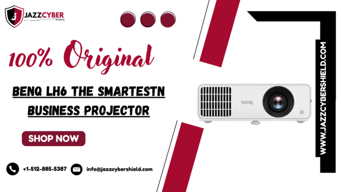 BenQ LH650 Full HD business projector front view showing compact laser projector body with lens ventilation ports and BenQ branding against clean white background