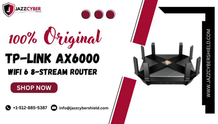 TP-Link AX6000 router, WiFi 6, ultra-fast wireless.