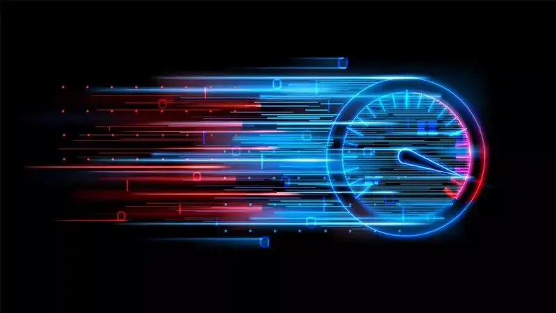 A futuristic cityscape with glowing data streams, symbolizing the potential of a 10G-powered internet.