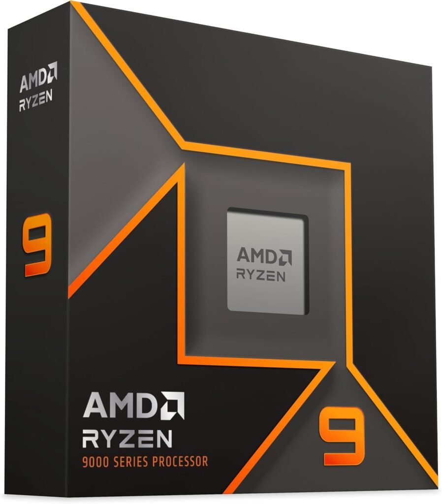 A graphic comparing the AMD Ryzen 9 9900X's specifications (core count, clock speed) against its competitors.