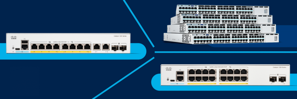 Cisco Catalyst 1300 Series switch powering devices in a small office network