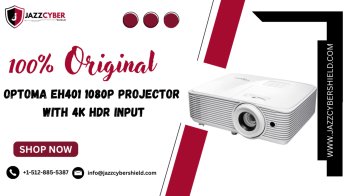 Optoma EH401 projector displaying a vibrant presentation in a bright meeting room.