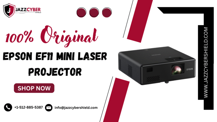 Epson EF11 Mini Projector with Full HD and 1000 lumens on a white background
