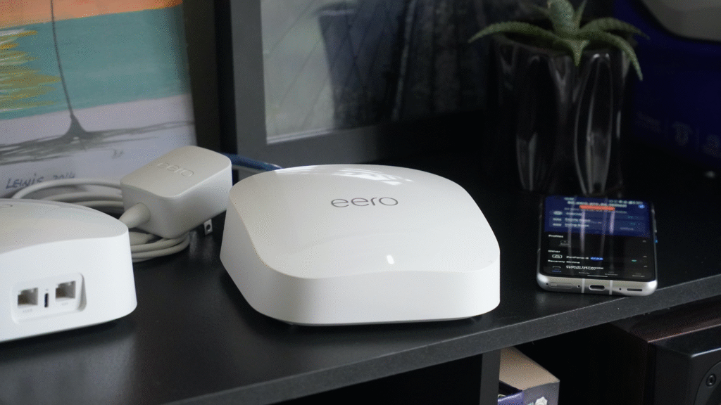 Eero Pro 6E mesh system with Wi-Fi 6E support for future-proof office networks.
