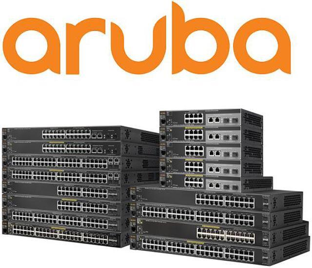 Aruba 2930F switch with CLI and Aruba Central cloud management options displayed.