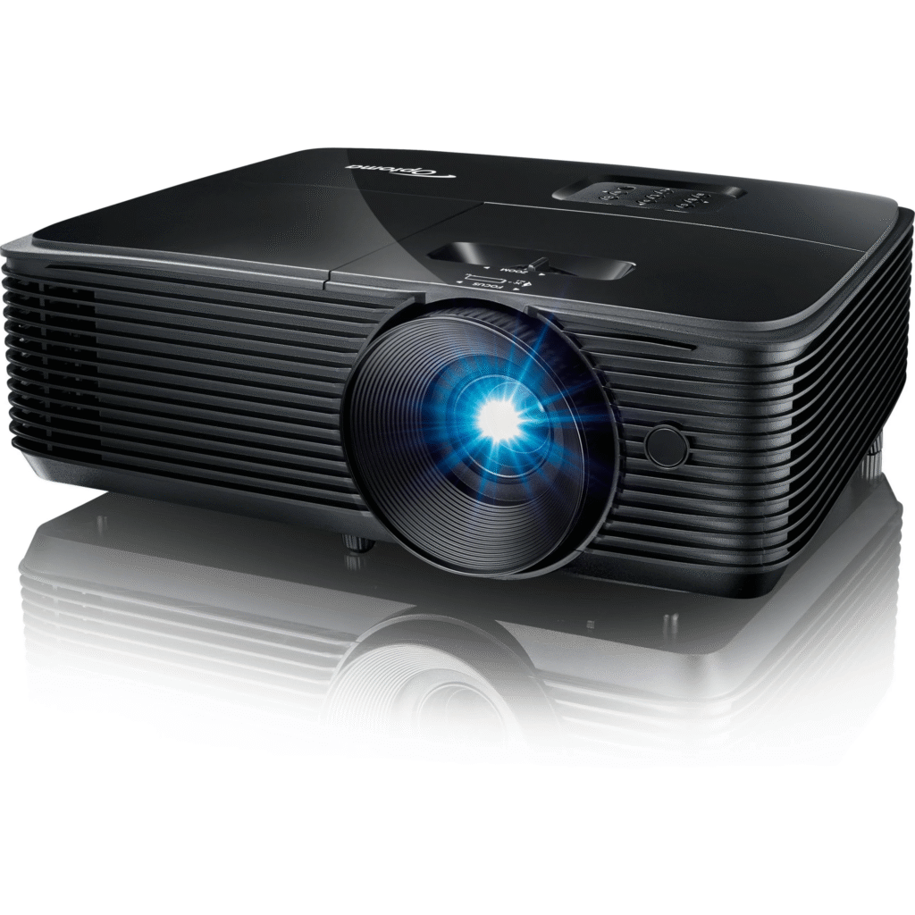 Optoma EH401 set up in a conference room with a clear, well-lit projection.