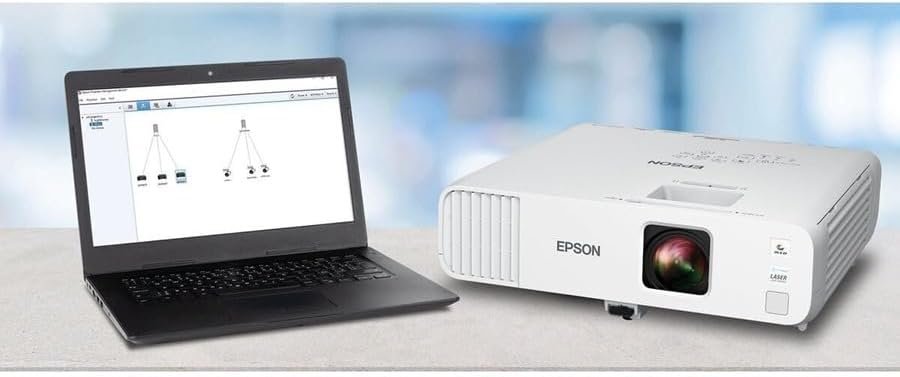 Ceiling-mounted Epson PowerLite L260F 3LCD Projector – 21:9 in a meeting room