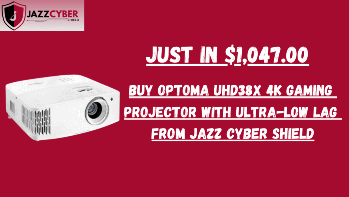 Optoma UHD38x 4K Gaming Projector front view with remote