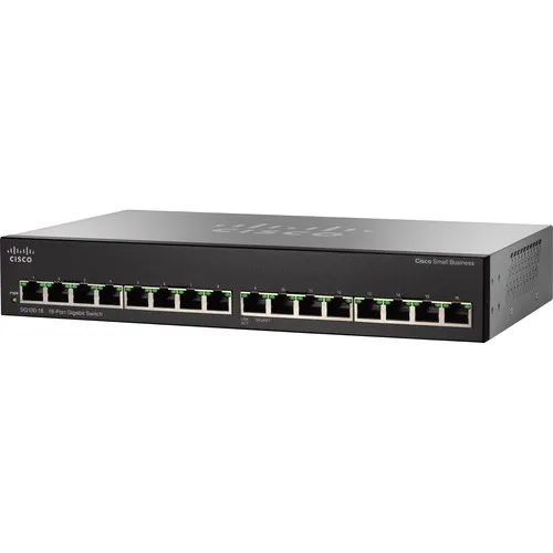16-port PoE switch powering office computers, phones, and cameras