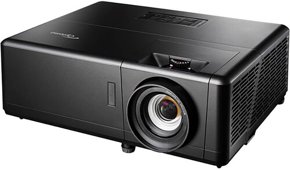  Sleek design of Optoma UHZ55 4K HDR projector on media console