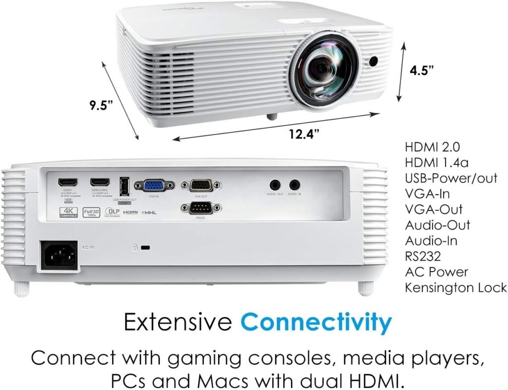 Side angle of Optoma GT1080HDR HDR Gaming & Home Entertainment Projector


