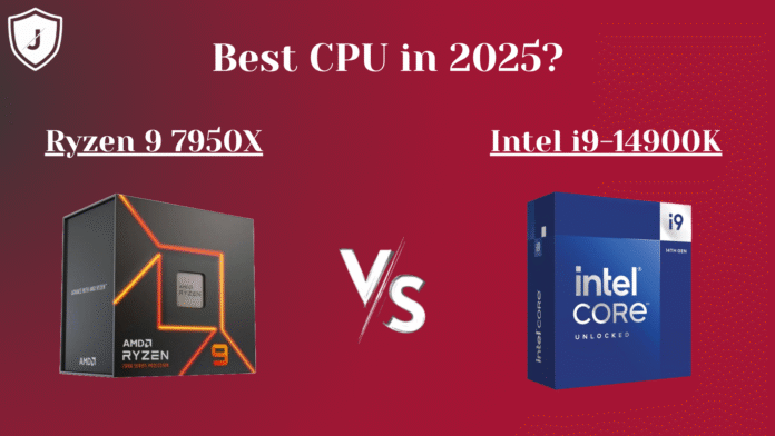 AMD Ryzen 9 7950X vs Intel i9-14900K comparison 2025 with benchmark results, gaming speed, and value analysis
