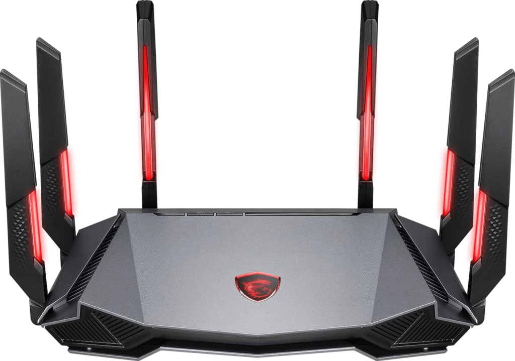 Tri-band router with three wireless frequency bands for high-speed internet and multiple device support