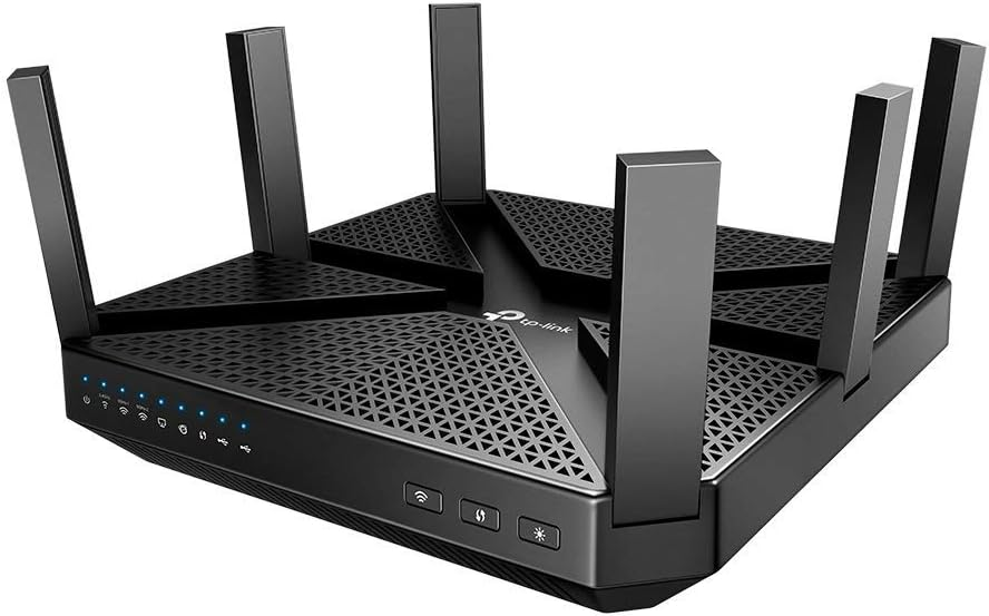 Smart home setup with a tri-band router managing multiple high-bandwidth devices like 4K TVs and gaming consoles
