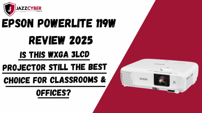 “Epson PowerLite 119W WXGA 3LCD classroom projector front view”