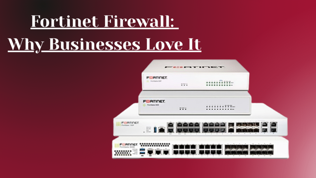 Fortinet firewall device in office setup showing affordable business cybersecurity protection.