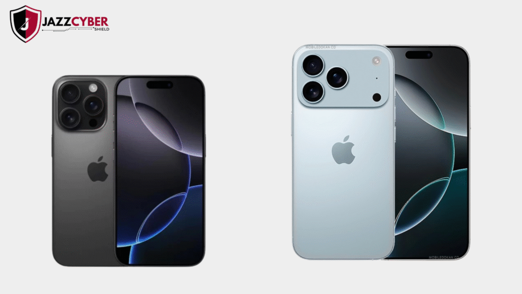 Side-by-side comparison of iPhone 17 Pro Max and iPhone 16 Pro Max design and display