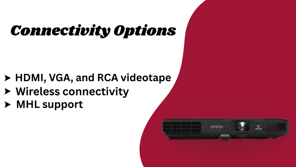 Epson PowerLite 1781W projector ports showing HDMI, VGA, and RCA video inputs with wireless connectivity