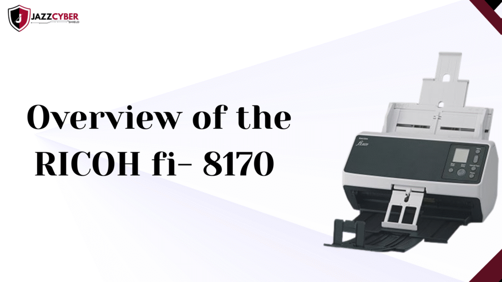 Overview of the RICOH fi-8170 high-speed duplex scanner showing compact design and professional build quality.