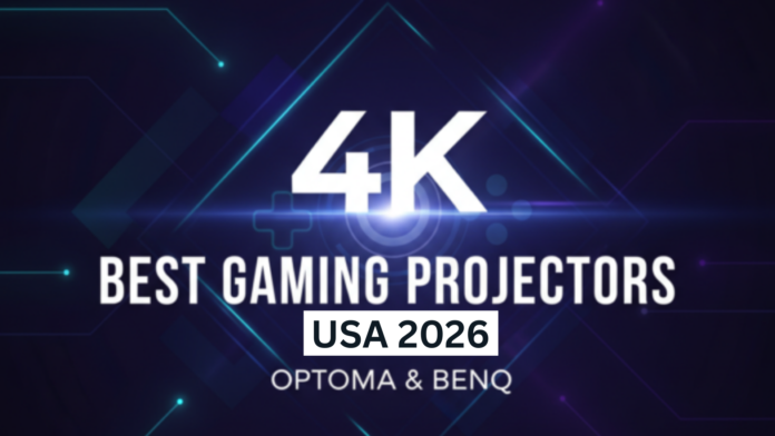 4K gaming projector displaying vibrant gameplay on a large screen