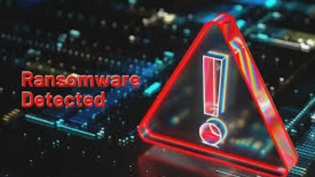 Cybercriminal encrypting business data during a ransomware attack in 2025