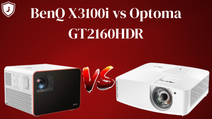 BenQ X3100i and Optoma GT2160HDR short-throw gaming projectors compared side by side for the ultimate 4K gaming setup.