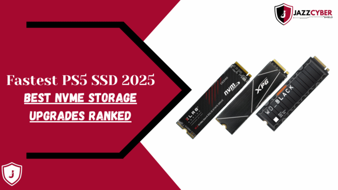 PlayStation 5 with high-speed NVMe SSD upgrade, showing fastest storage options for 2025.