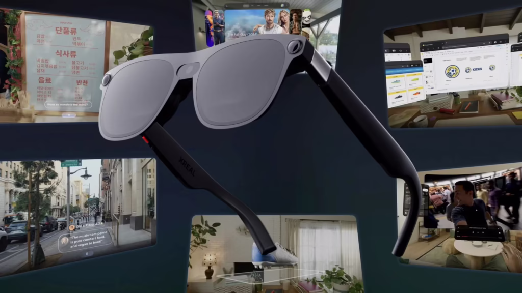 Google Project Aura Glasses displaying Gemini AI translation overlay