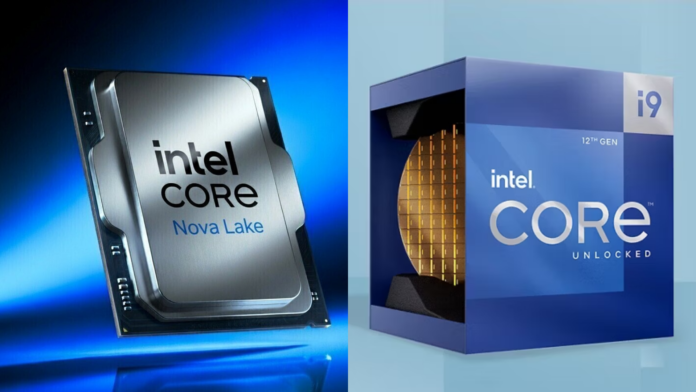 Conceptual render of Intel Nova Lake CPU showing the 18A process node architecture and 52-core hybrid design for next-gen PC performance.