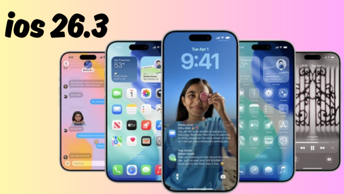 iOS 26.3 critical zero-day flaw security alert showing iPhone update screen with urgent patch notification