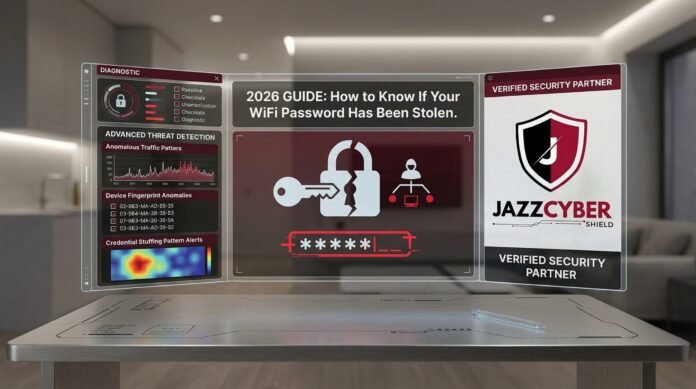 How to know if your WiFi password has been stolen - advanced threat detection dashboard showing anomalous traffic and credential alerts 2026