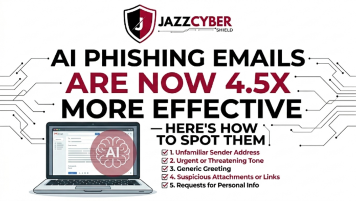 AI phishing emails are now 4.5x more effective illustrating fake login page and scam email detection alert