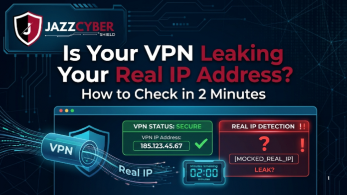 Is your VPN leaking your real IP address check showing IP leak test results and secure VPN protection comparison