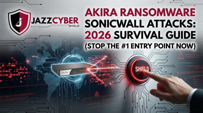 Akira ransomware SonicWall attacks warning graphic for 2026 cybersecurity guide