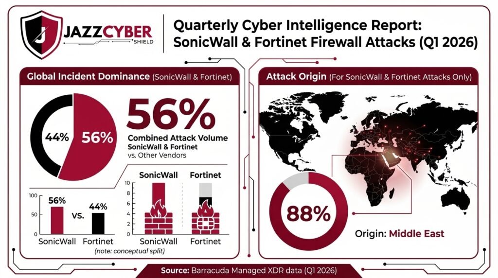 SonicWall and Fortinet firewall attacks brute force statistics Q1 2026