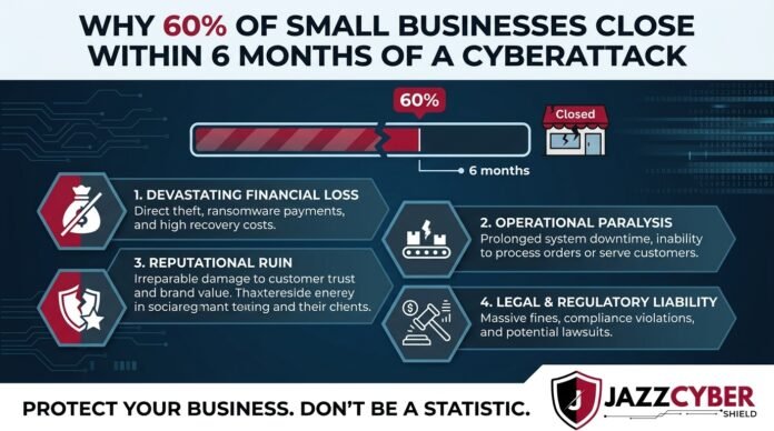 Small business owner stressed after cyberattack showing financial loss and business closure risk